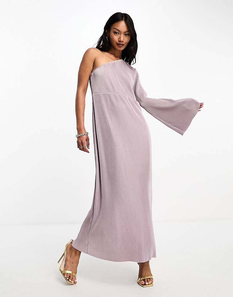 Y.A.S Bridesmaid plisse one shoulder midi dress in lavender